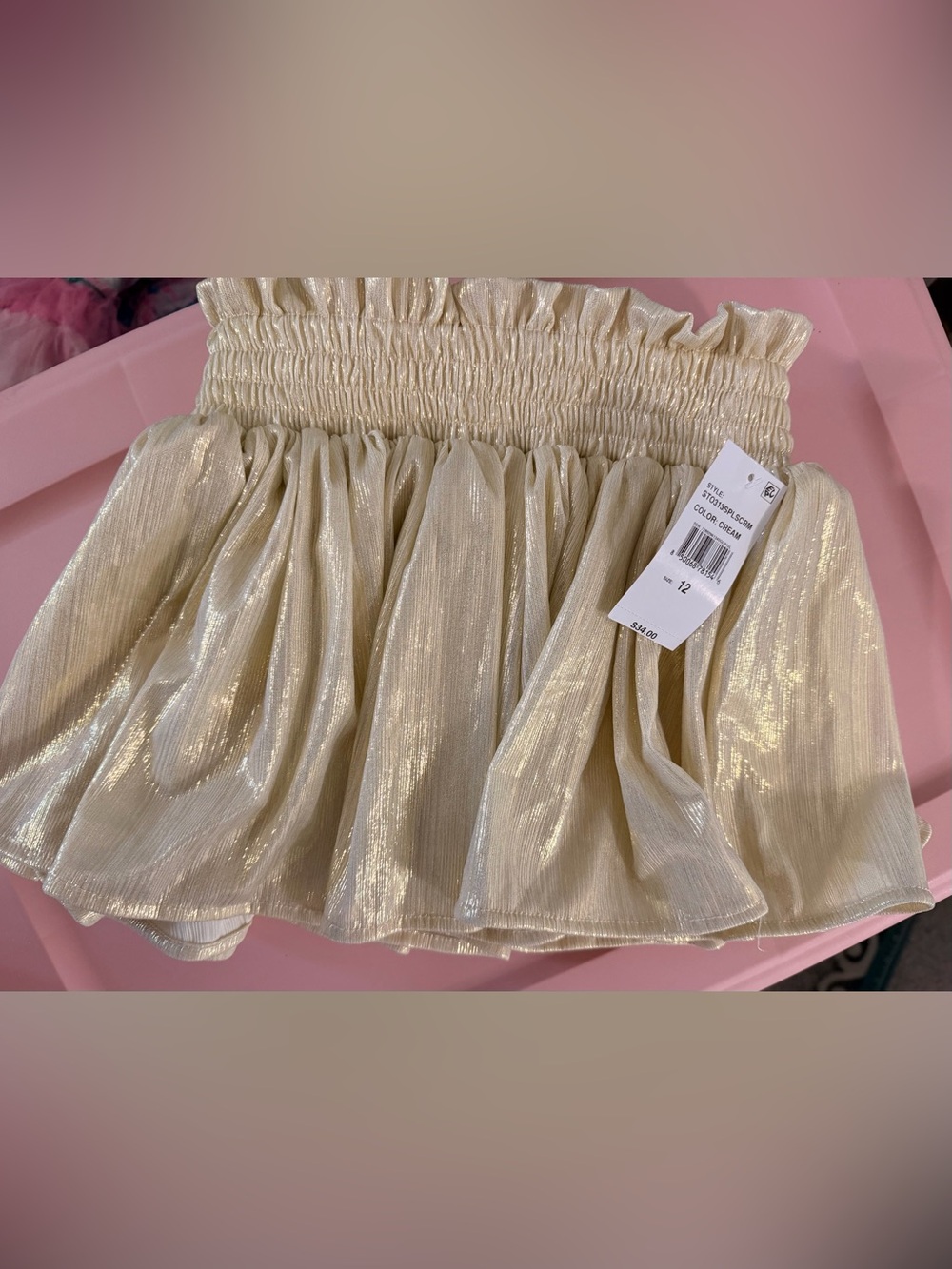 Girls' Cream Metallic Shirred-Waist Skort